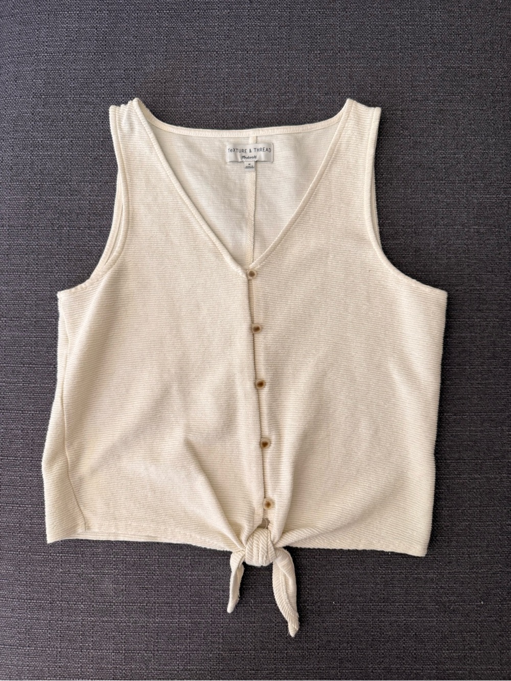 Madewell Cream Button-Front Knit Tank with Tie